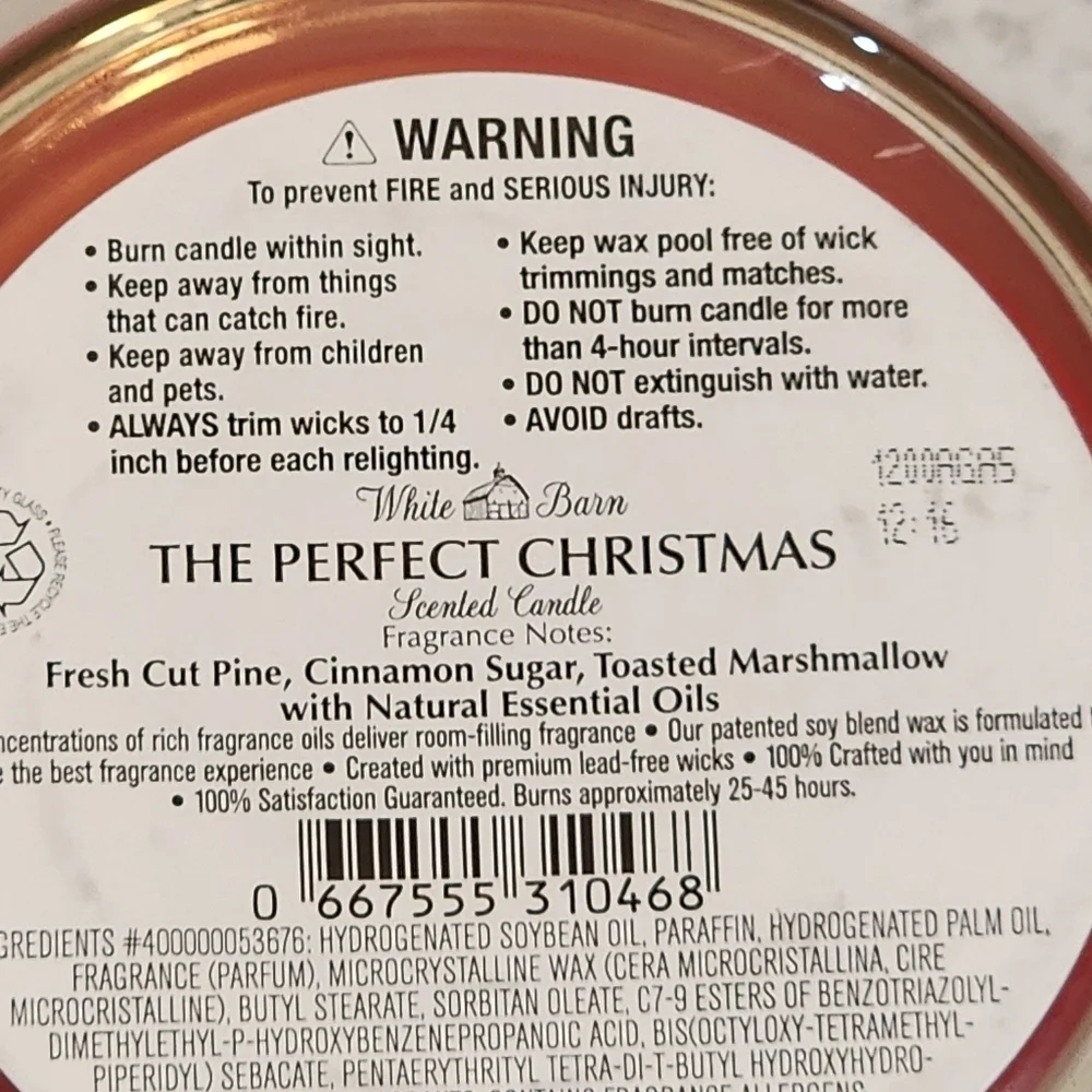 Bath And Body Works White Barn 'The Perfect Christmas' Red 3 wick Candle NWT